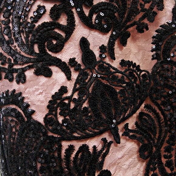 Free People Night Shimmers Lace Sequin Sleeveless Mini Dress Black Tan Women 4 - Picture 9 of 12